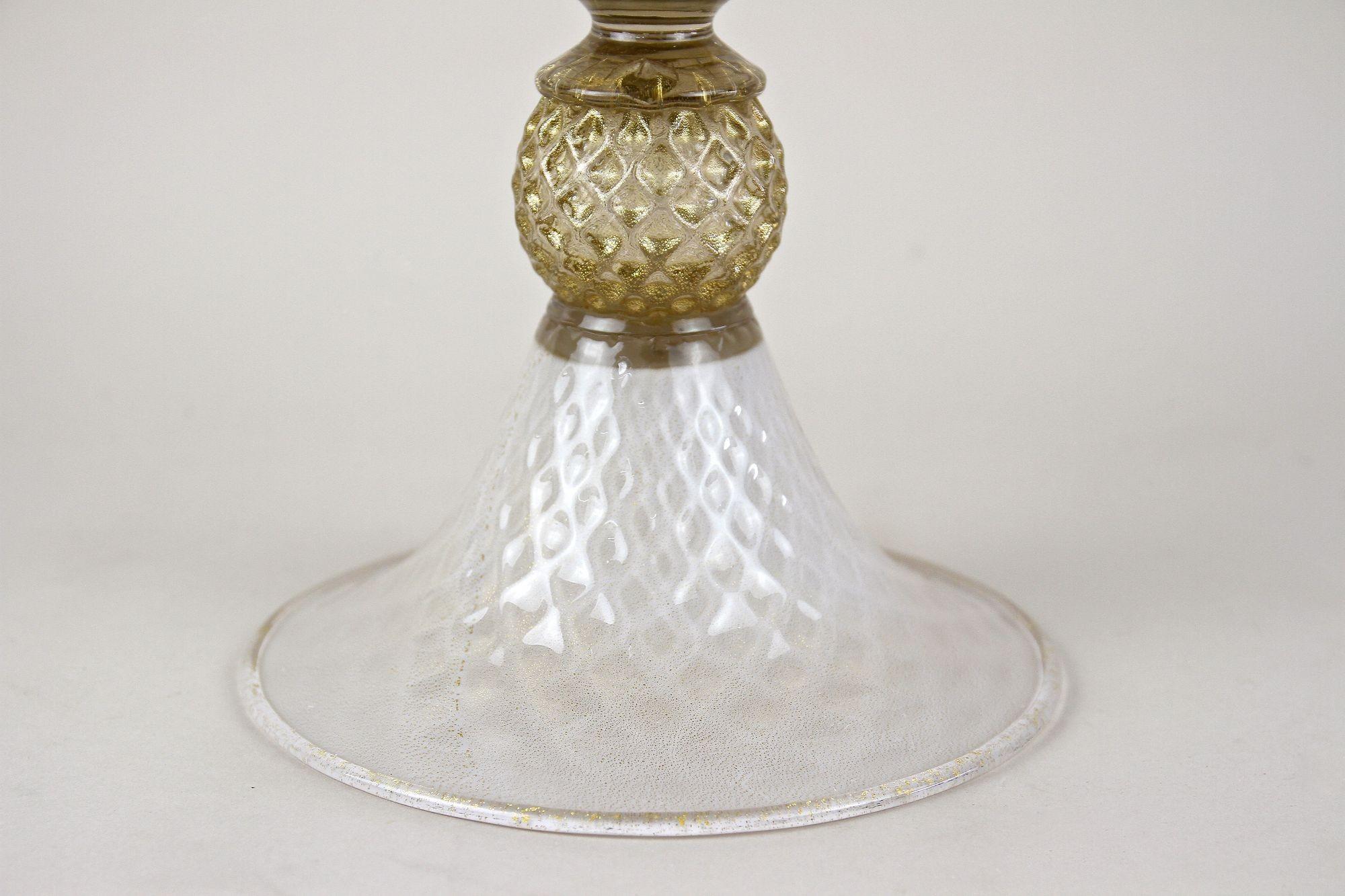 Italian Beige/ Golden Murano Glass Urn Vase With 24 K Gold Flakes by GABBIANI, Italy For Sale