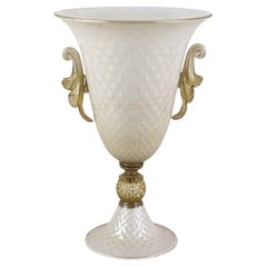 Urnenvase aus beigem/ goldenem Murano-Glas mit 24 K Goldflocken von GABBIANI, Italien