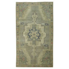 Beige, Gray and Navy Handmade Wool Turkish Old Anatolian Konya Rug