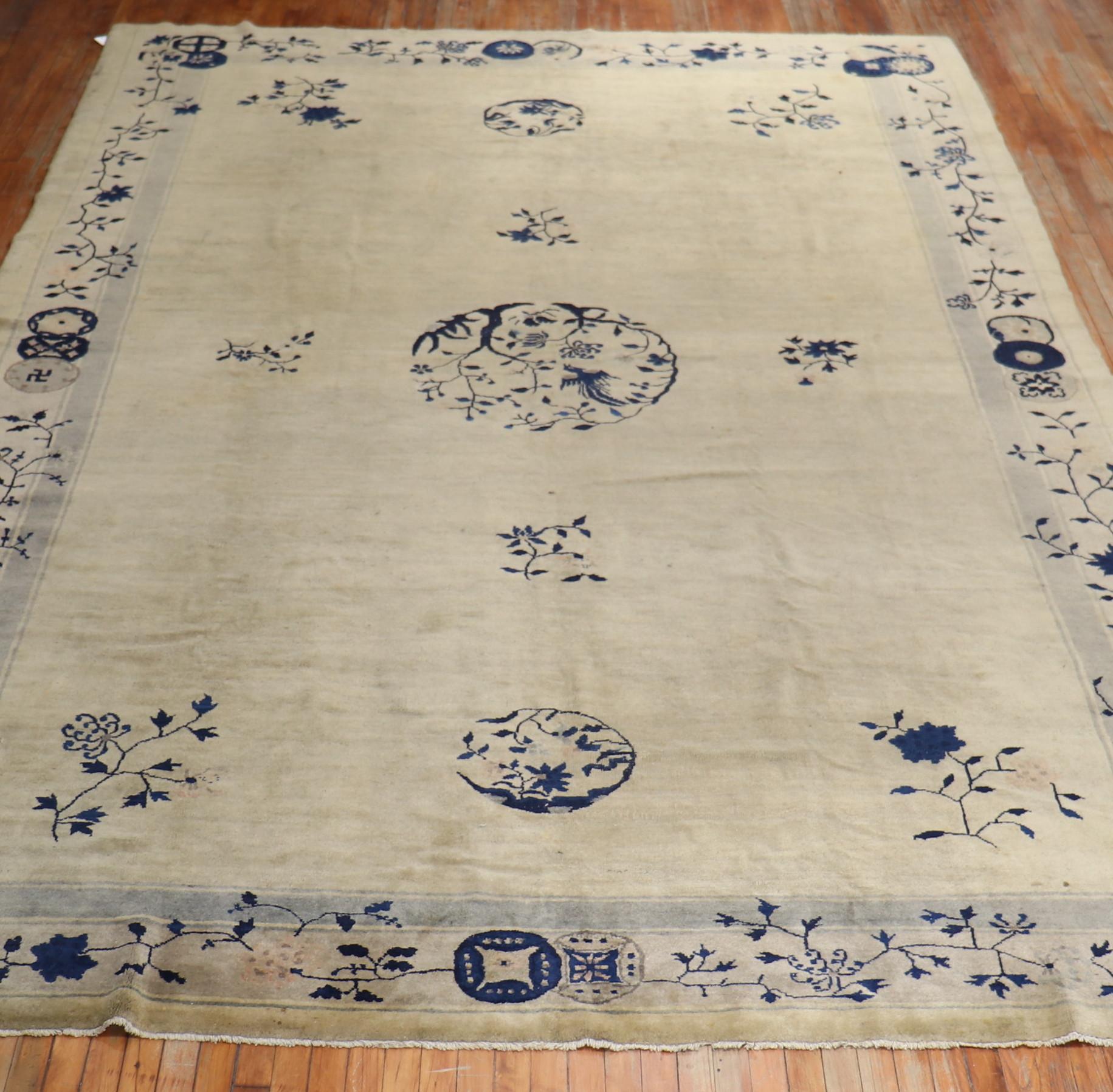 Beige Gray Blue Chinese Peking Rug For Sale 4