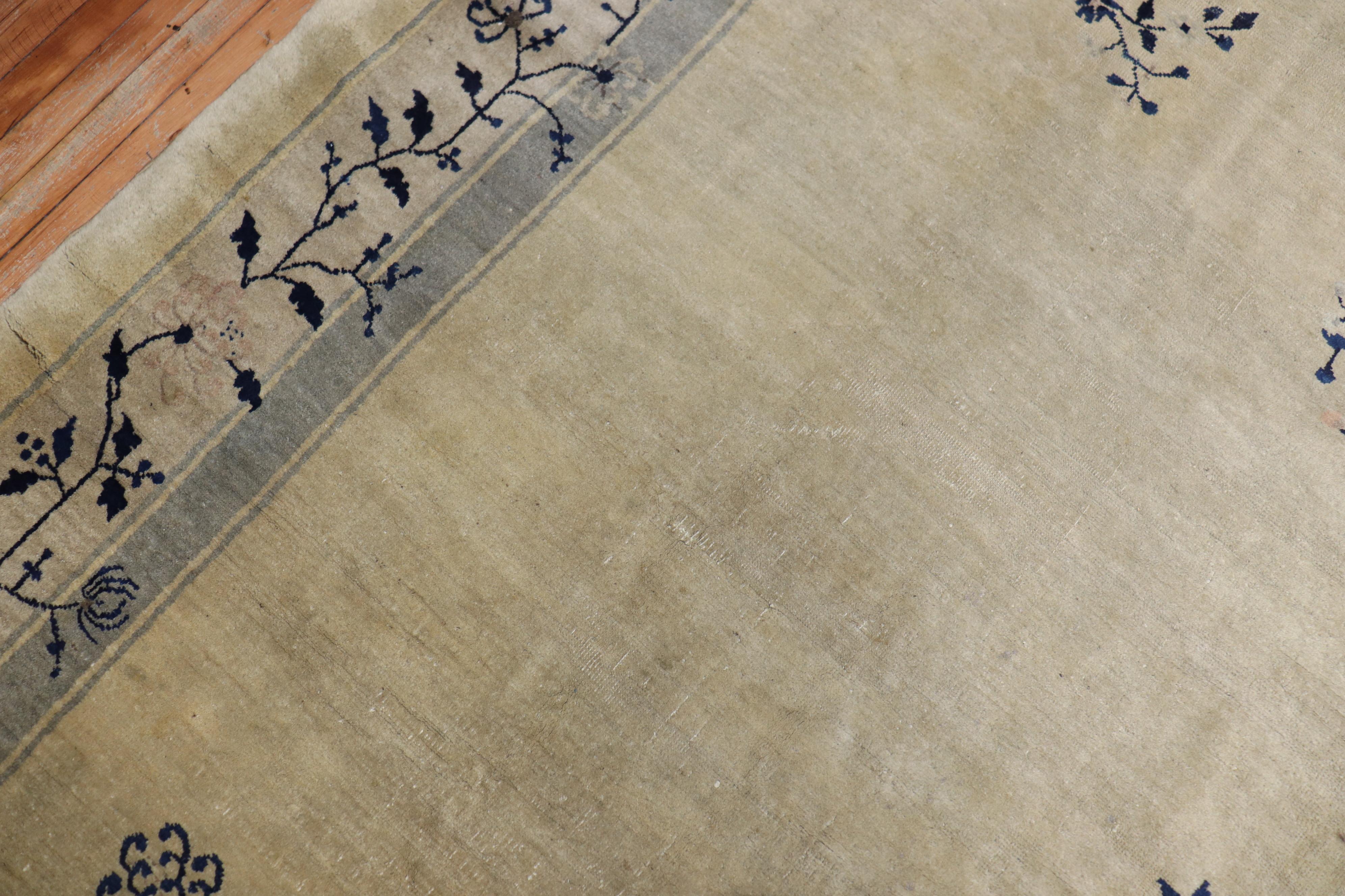 Hand-Woven Beige Gray Blue Chinese Peking Rug For Sale