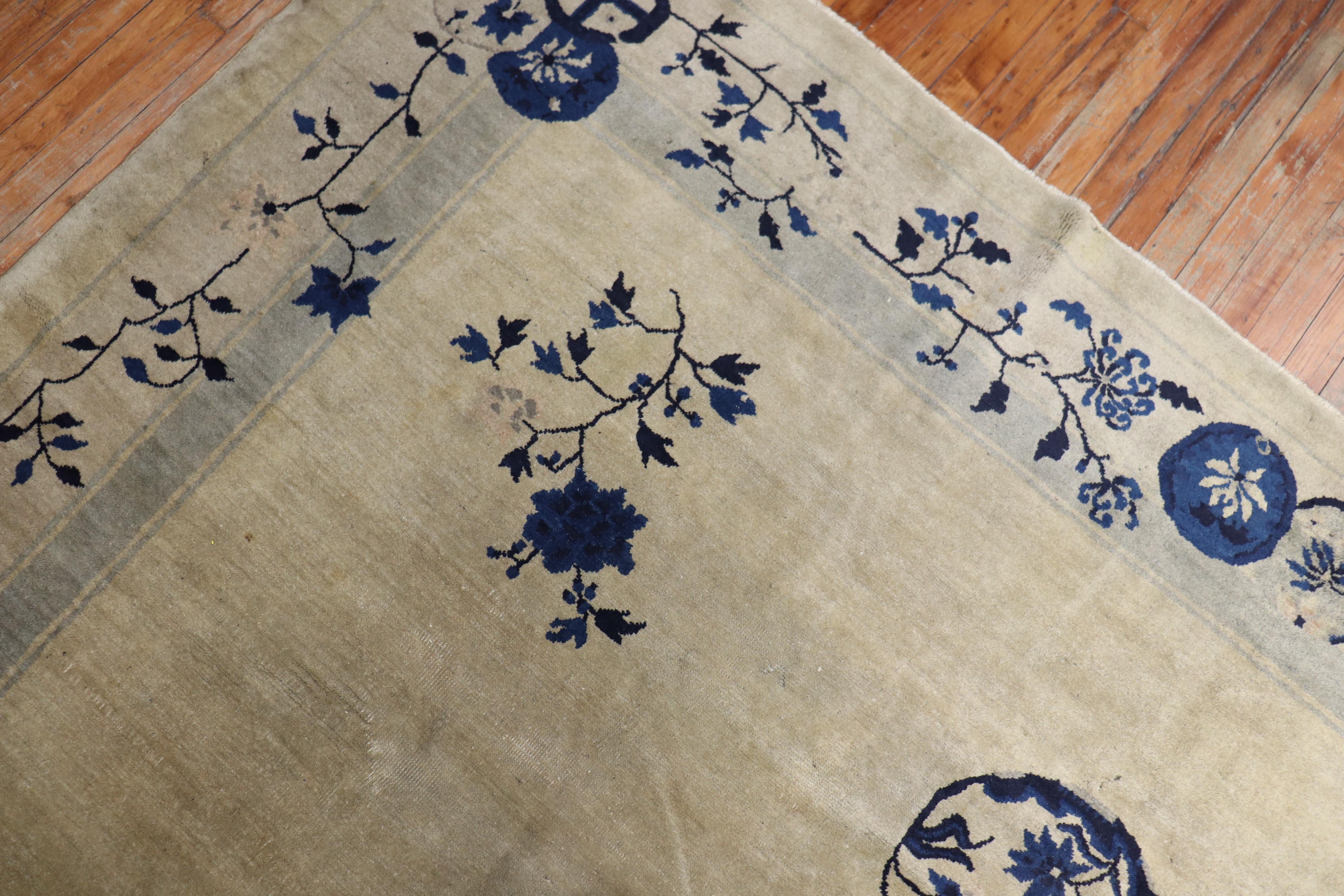 Beige Gray Blue Chinese Peking Rug In Good Condition For Sale In New York, NY