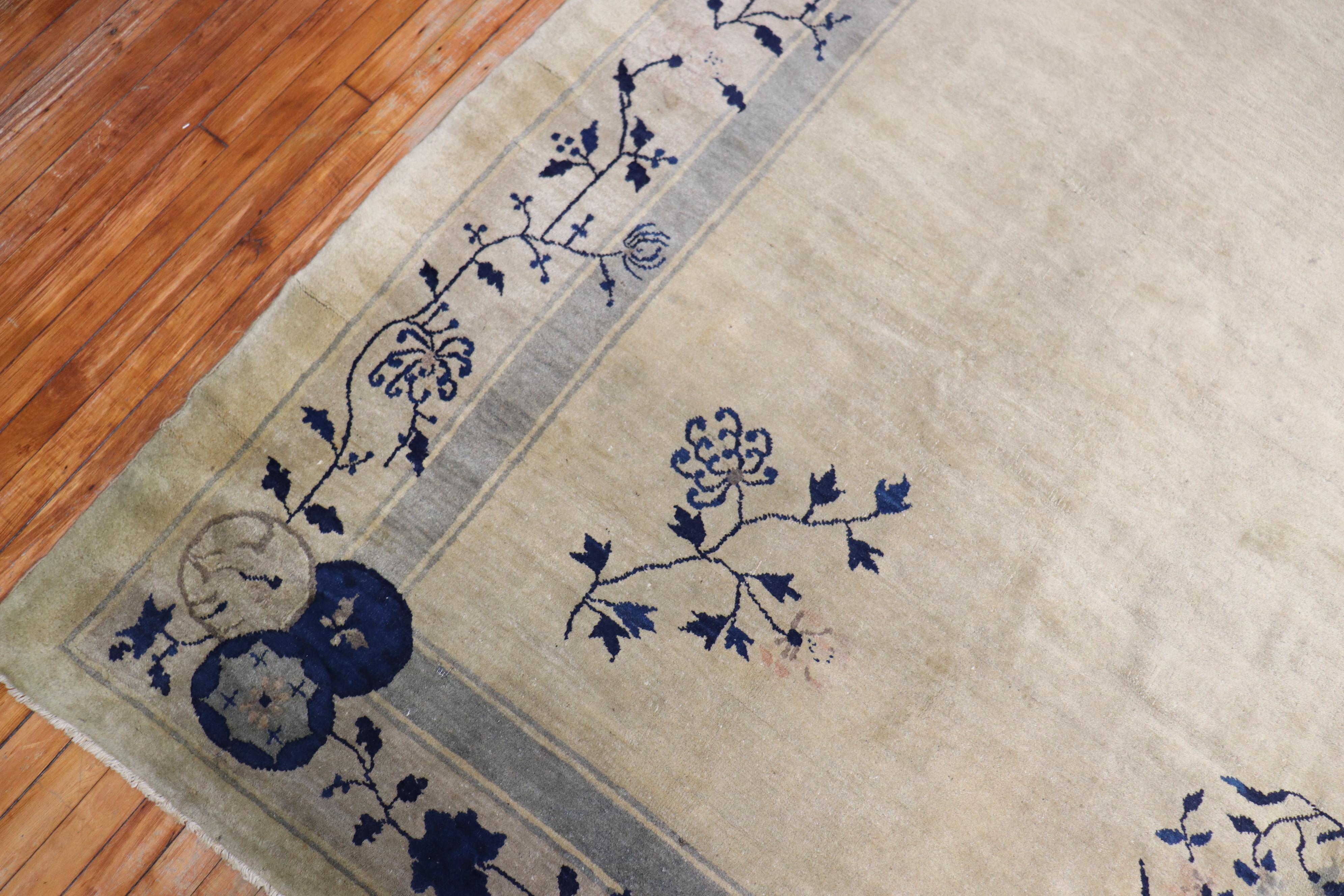 20th Century Beige Gray Blue Chinese Peking Rug For Sale