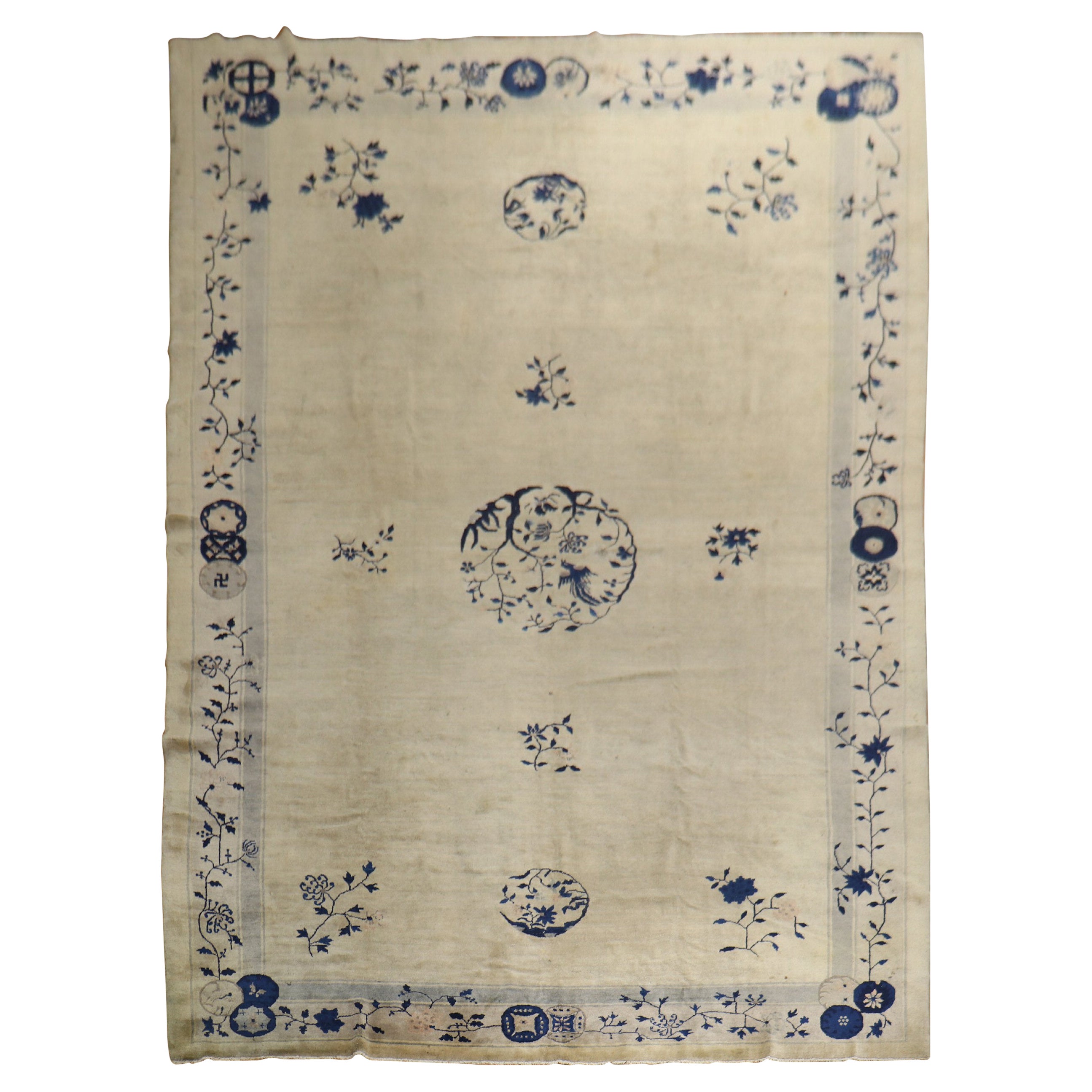 Tapis de Pékin chinois beige gris bleu