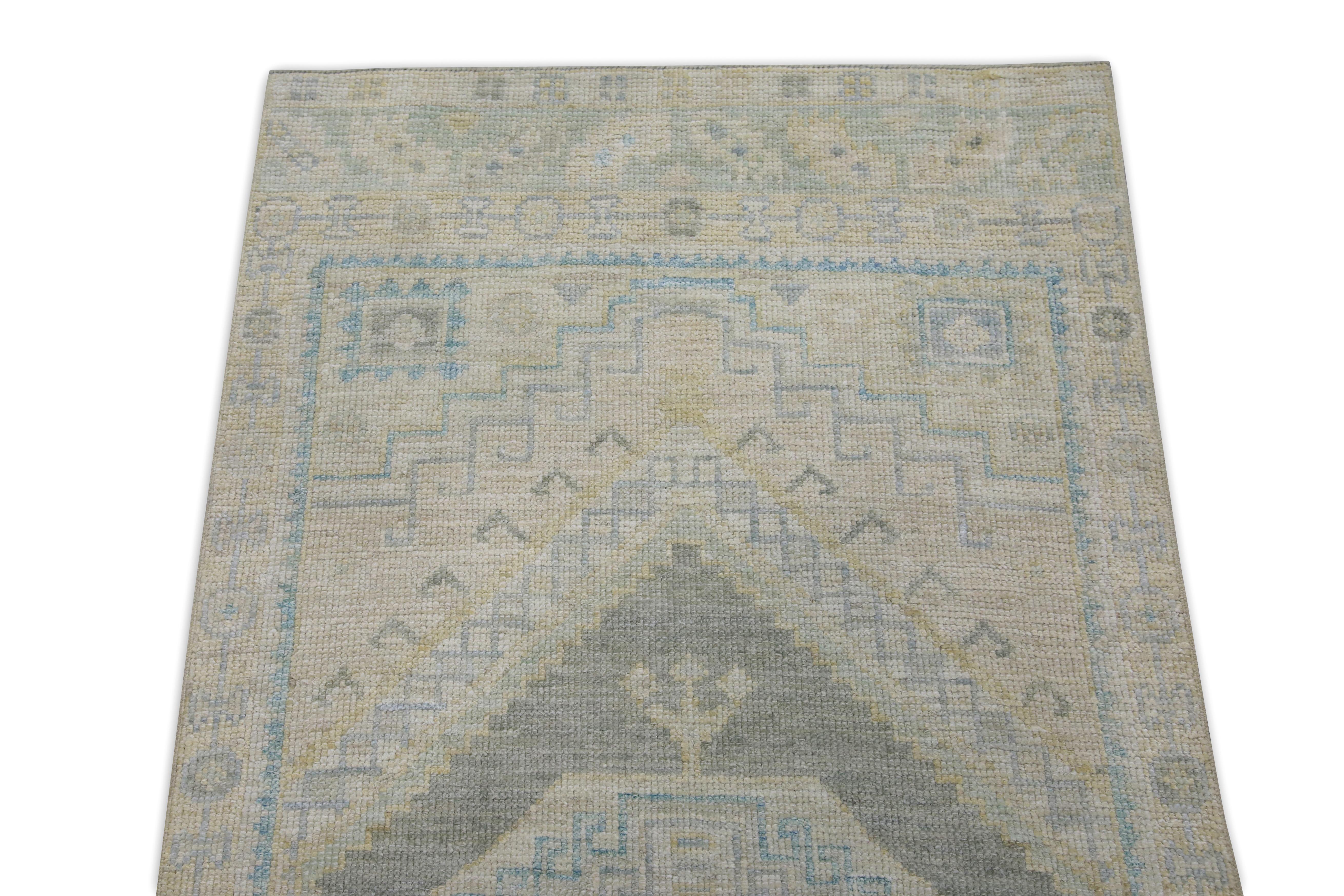 Beige & Gray Handwoven Wool Turkish Oushak Runner 2'9