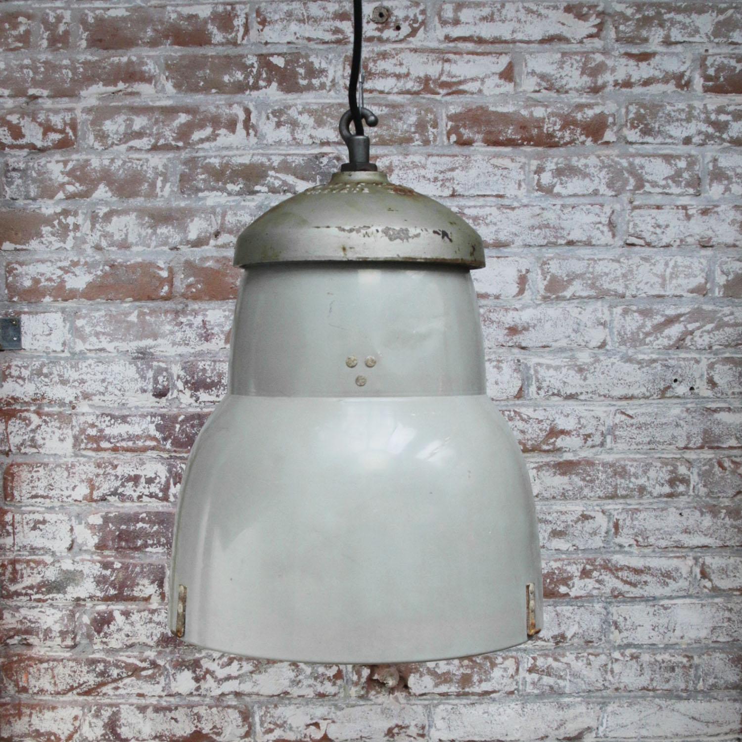 20th Century Beige Gray Metal Vintage Industrial Pedant Lights by Philips