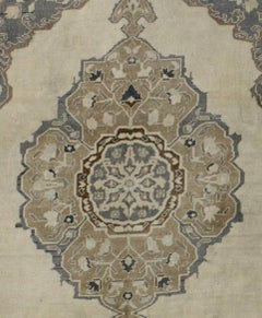 Beige, Green and Ivory Handmade Wool Turkish Old Anatolian Konya Rug