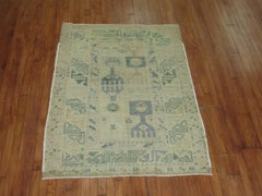 Beige Green Gray Blue Vintage Oushak Rug
