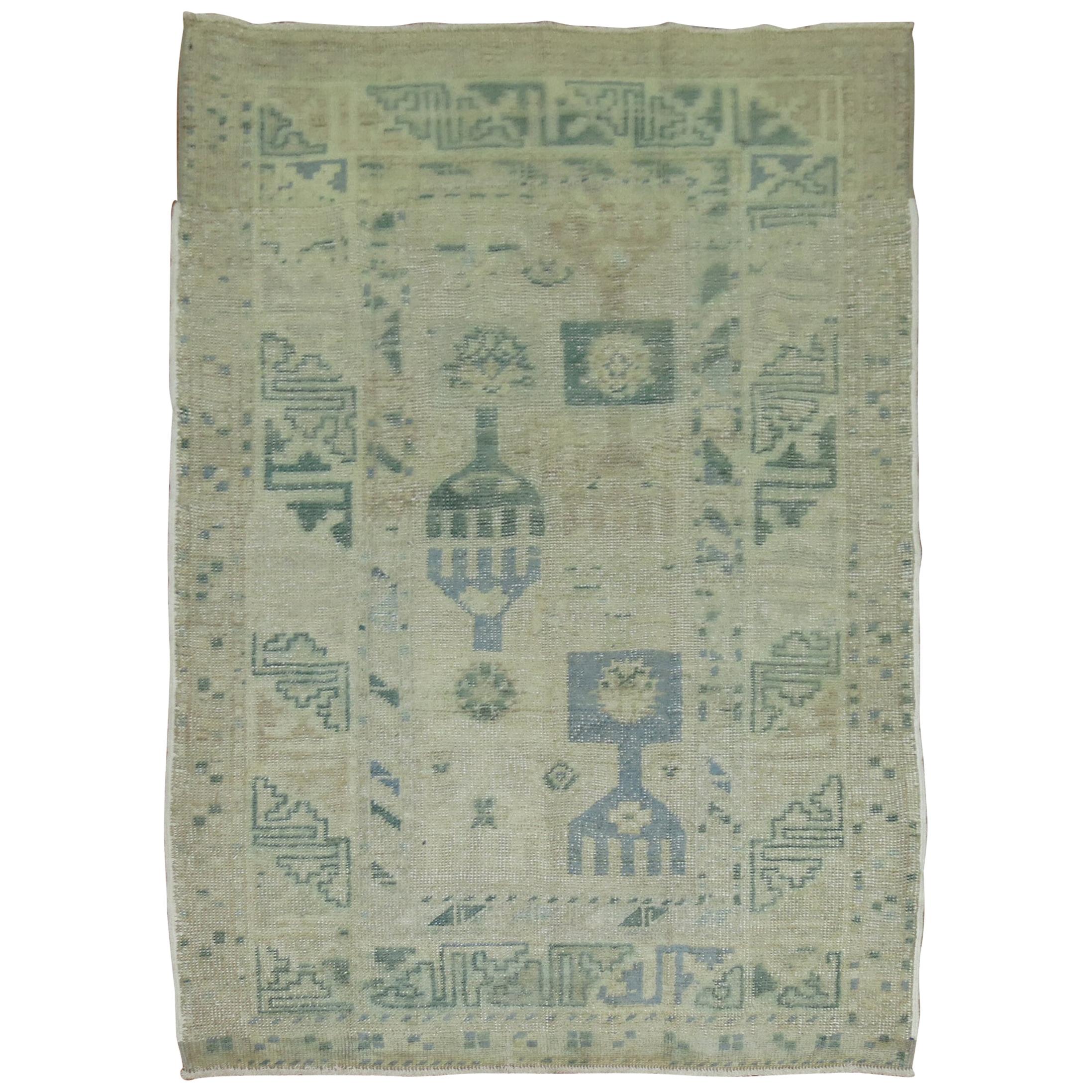 Beige Green Gray Blue Vintage Oushak Rug