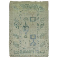 Beige Green Gray Blue Vintage Oushak Rug