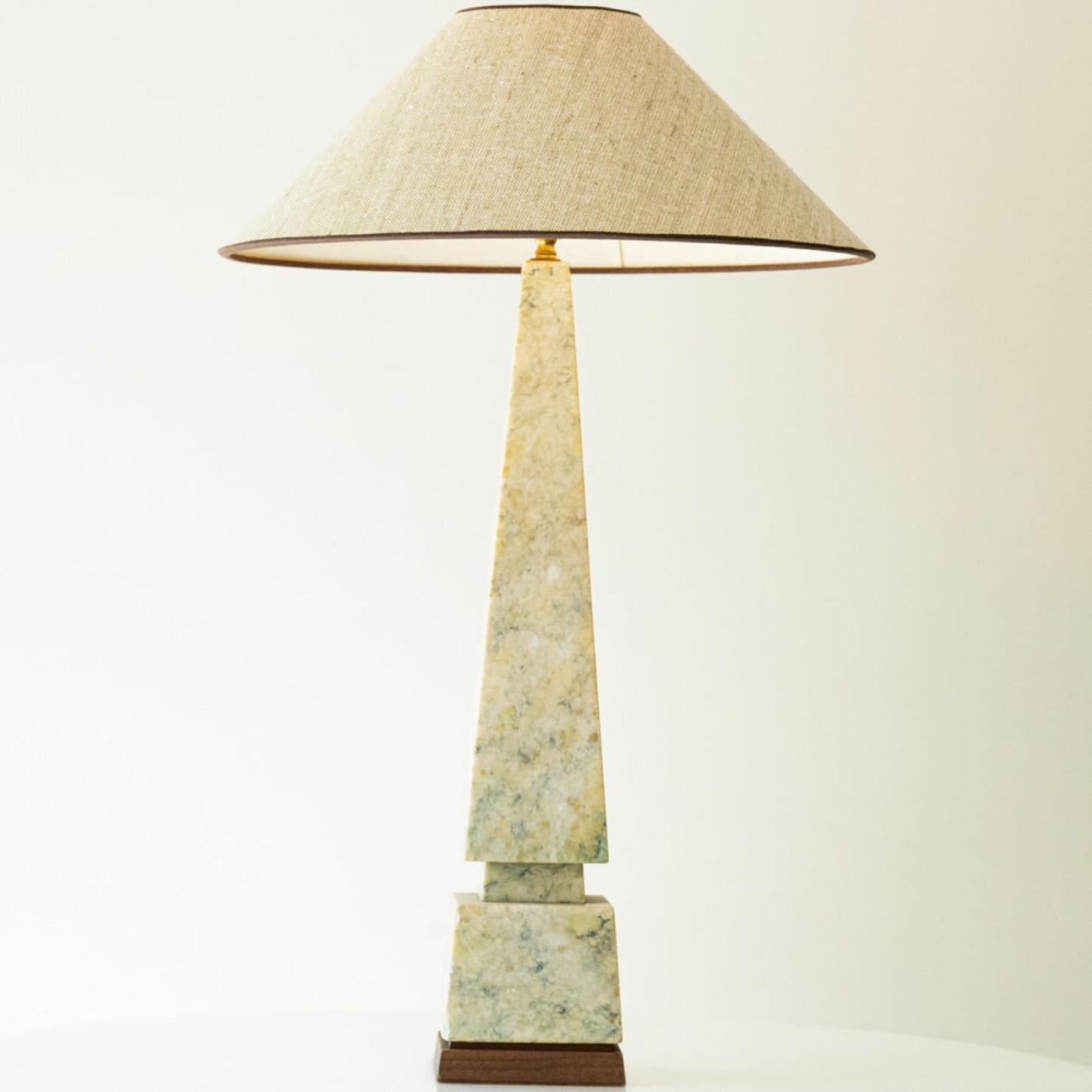 Clean heavy quality marble table floor lamp,  1970s.

This lamp base brings refined elegance and rich visual appeal to any interior. With its beautiful shape, it offers a unique presence.

This base with light green, beige and brown/grey tones fits