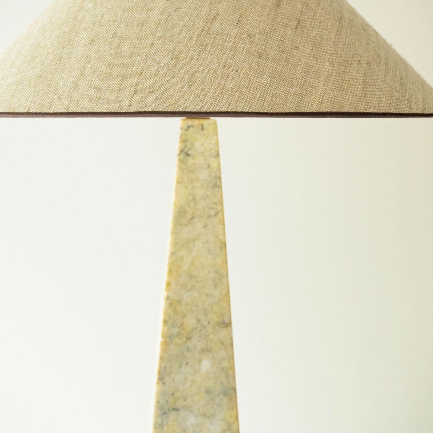 Français Beige Green Gray Marble Table Lamp, Silk Beige Lampshade by R. Houben en vente