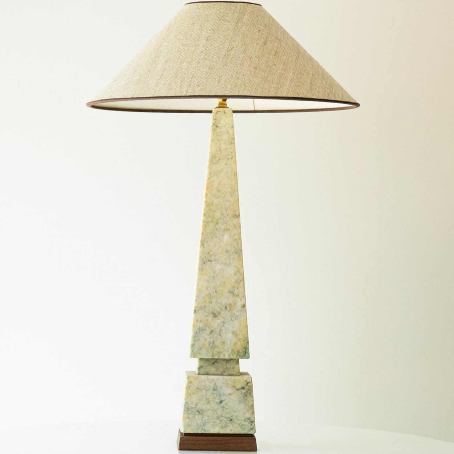 Autre Beige Green Gray Marble Table Lamp, Silk Beige Lampshade by R. Houben en vente