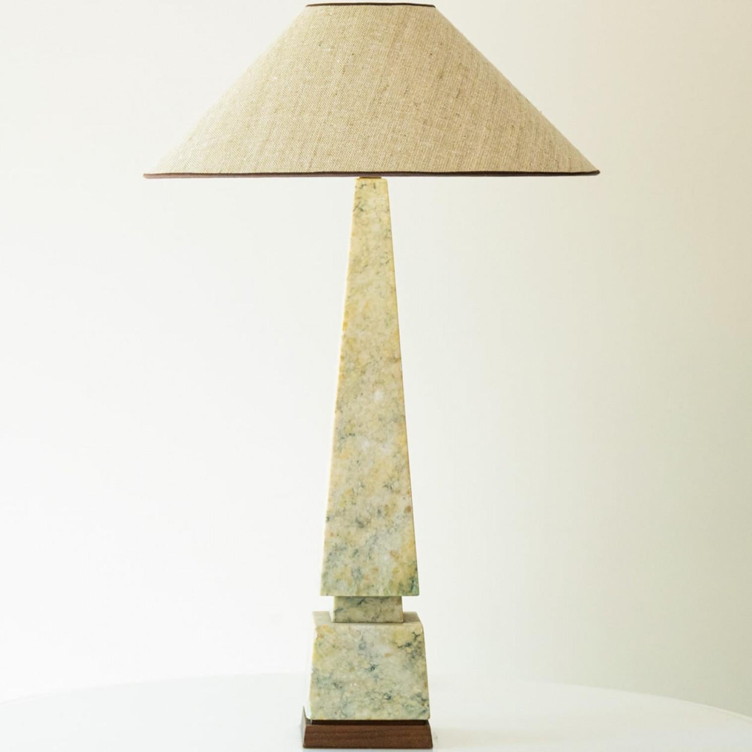 Other Beige Green Gray Marble Table Lamp, Silk Beige Lampshade by R. Houben For Sale