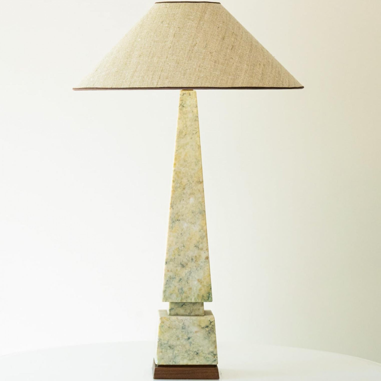 Other Beige Green Gray Marble Table Lamp, Silk Beige Lampshade by R. Houben For Sale