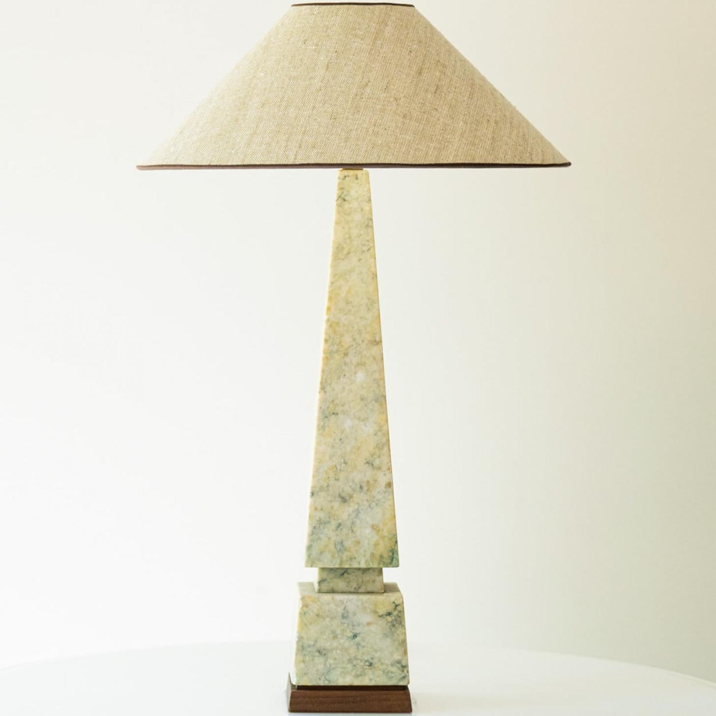 Beige Green Gray Marble Table Lamp, Silk Beige Lampshade by R. Houben In Good Condition For Sale In Rijssen, NL
