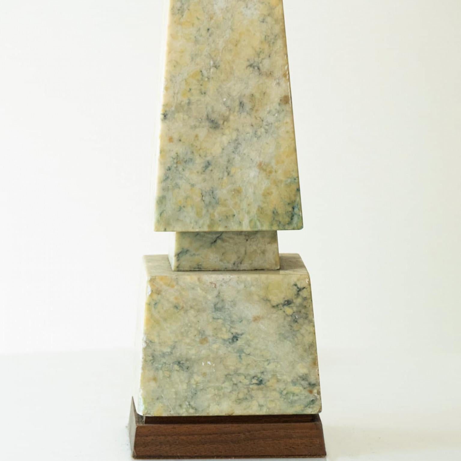 Beige Green Gray Marble Table Lamp, Silk Beige Lampshade by R. Houben In Good Condition For Sale In Rijssen, NL