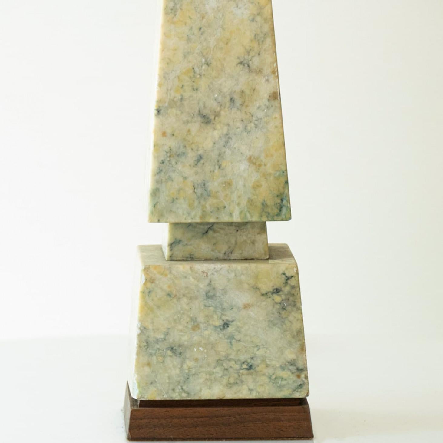 Late 20th Century Beige Green Gray Marble Table Lamp, Silk Beige Lampshade by R. Houben For Sale