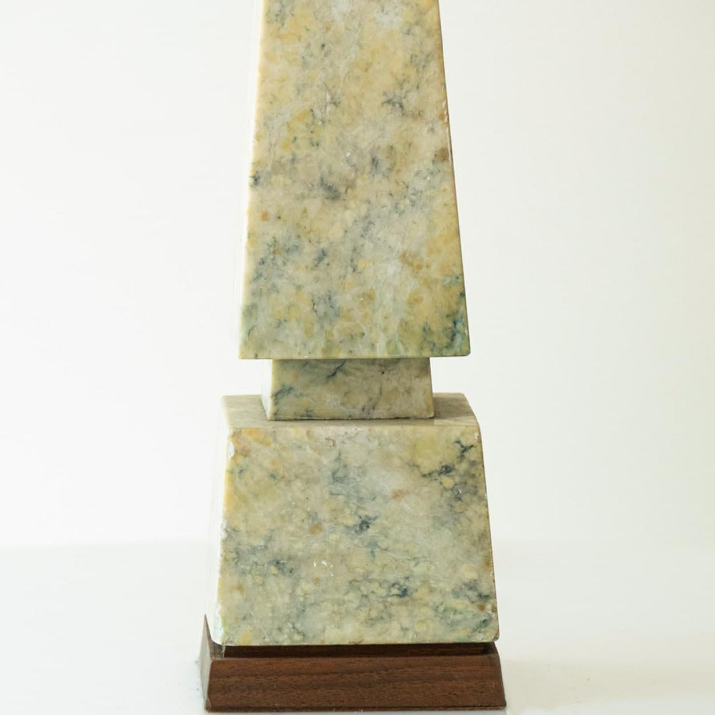 Late 20th Century Beige Green Gray Marble Table Lamp, Silk Beige Lampshade by R. Houben For Sale