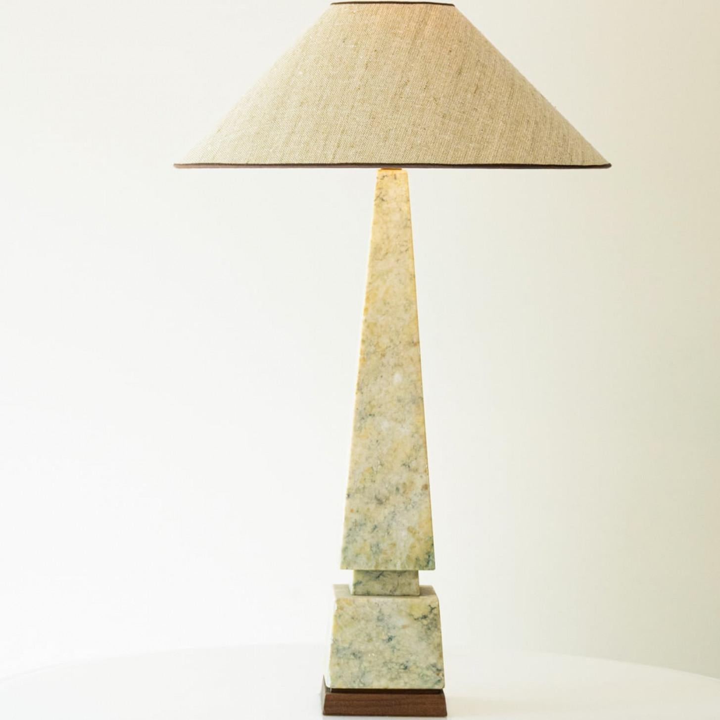 Céramique Beige Green Gray Marble Table Lamp, Silk Beige Lampshade by R. Houben en vente