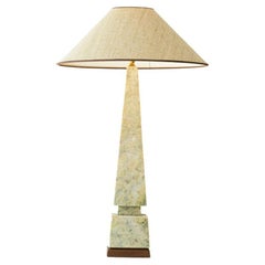 Beige-grün-graue Marmor-Tischlampe, Lampenschirm aus beiger Seide von R. Houben