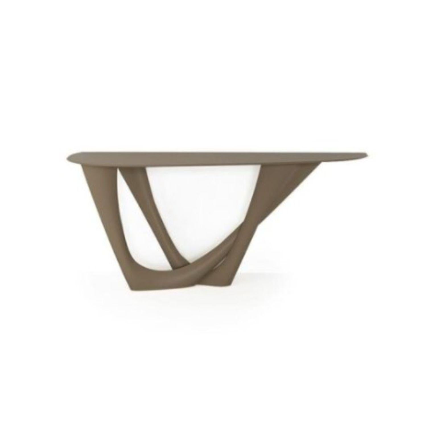 Beige Grey G-Console Duo steel base and top by Zieta
Dimensions: D 56 x W 168 x H 75 cm 
Material: Steel.
Also available in different colors and dimensions. 

G-Console is another bionic object in our collection. Created for smaller spaces, it gives