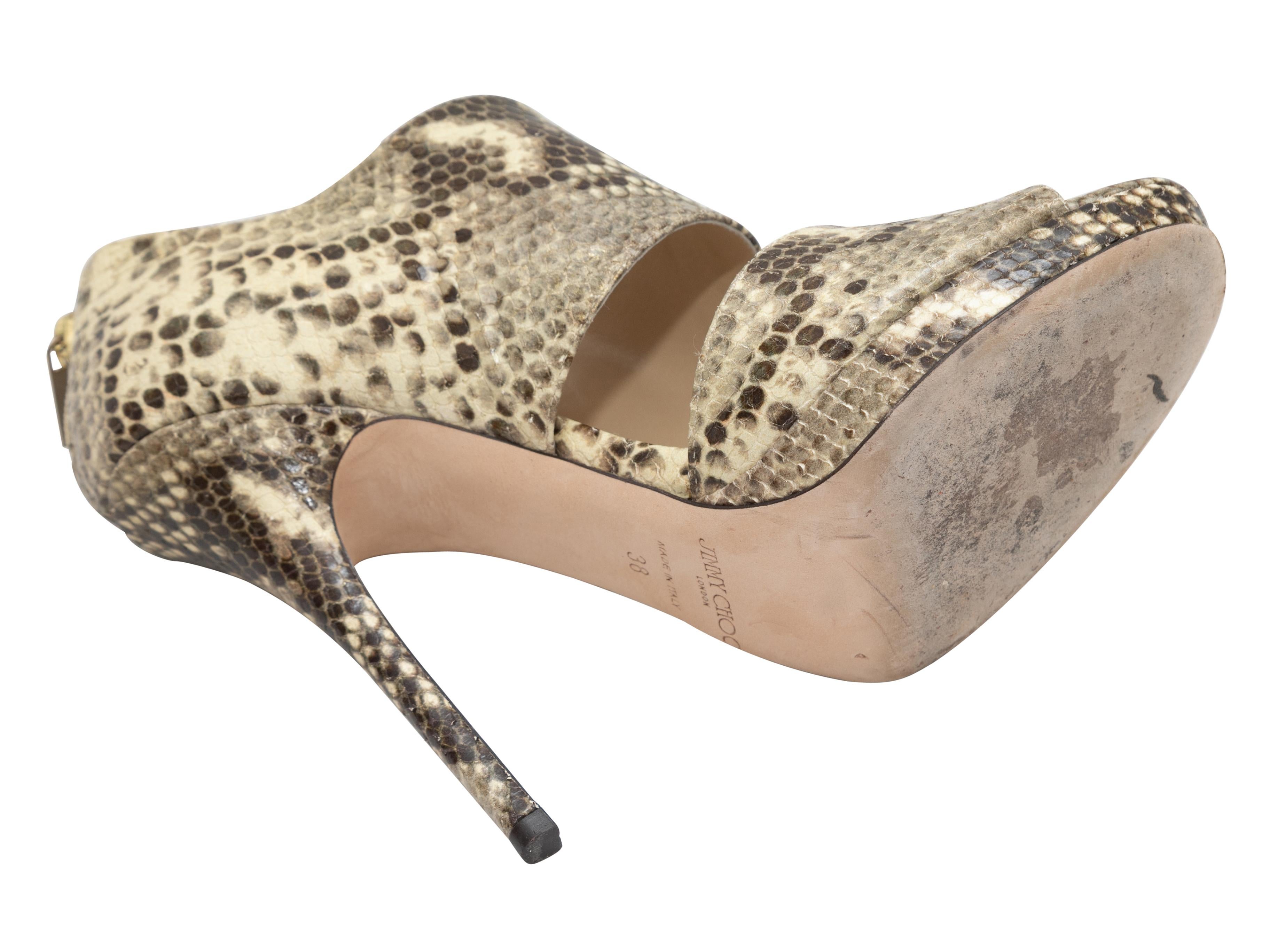 Beige & Grey Jimmy Choo Snakeskin Heeled Sandals Size 38 For Sale 1