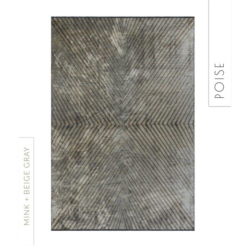 Beige, Grey, Medium Gray, and Charcoal Abstract Pattern Rug with Shine For Sale 5