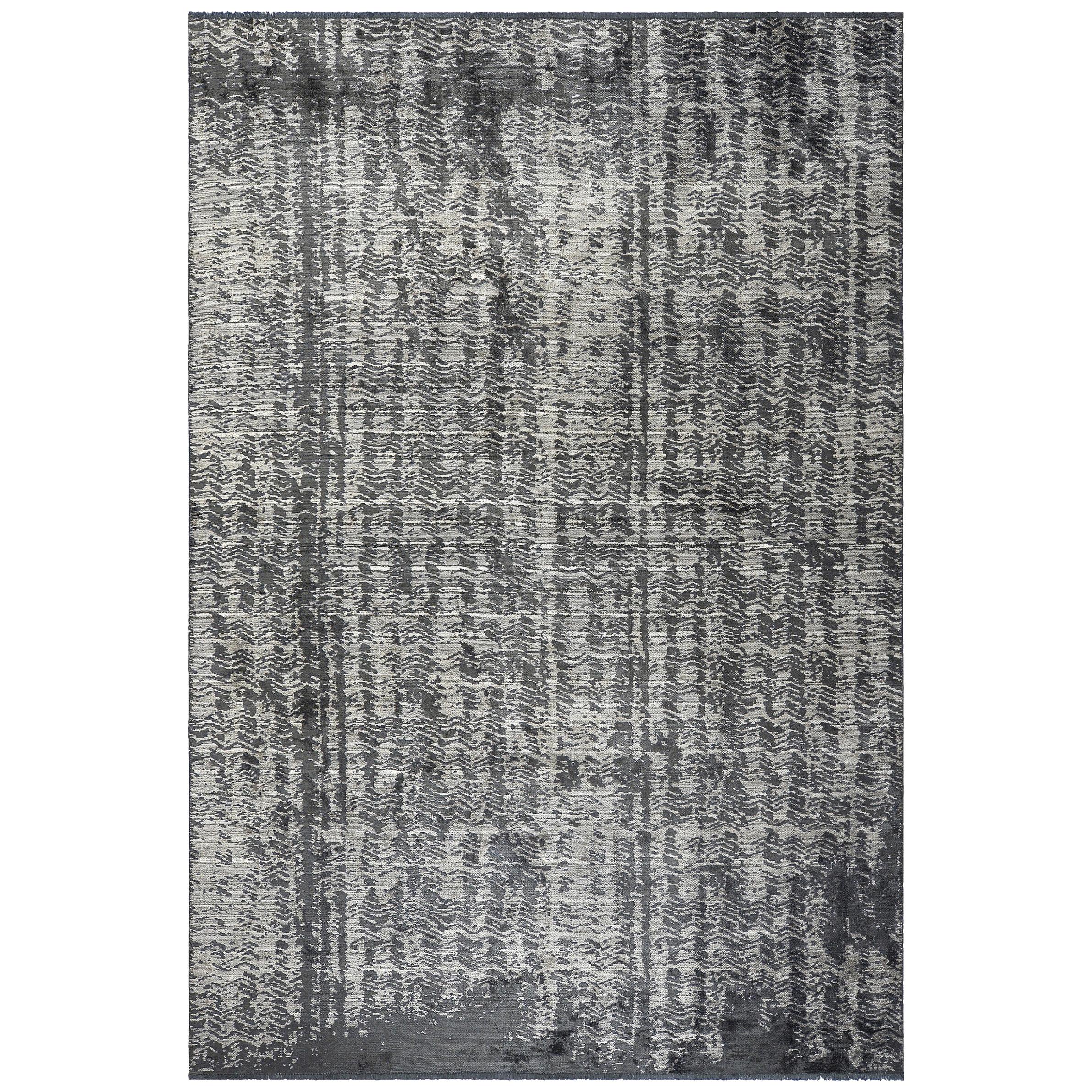 Beige, Grey, Medium Gray, and Charcoal Abstract Pattern Rug with Shine