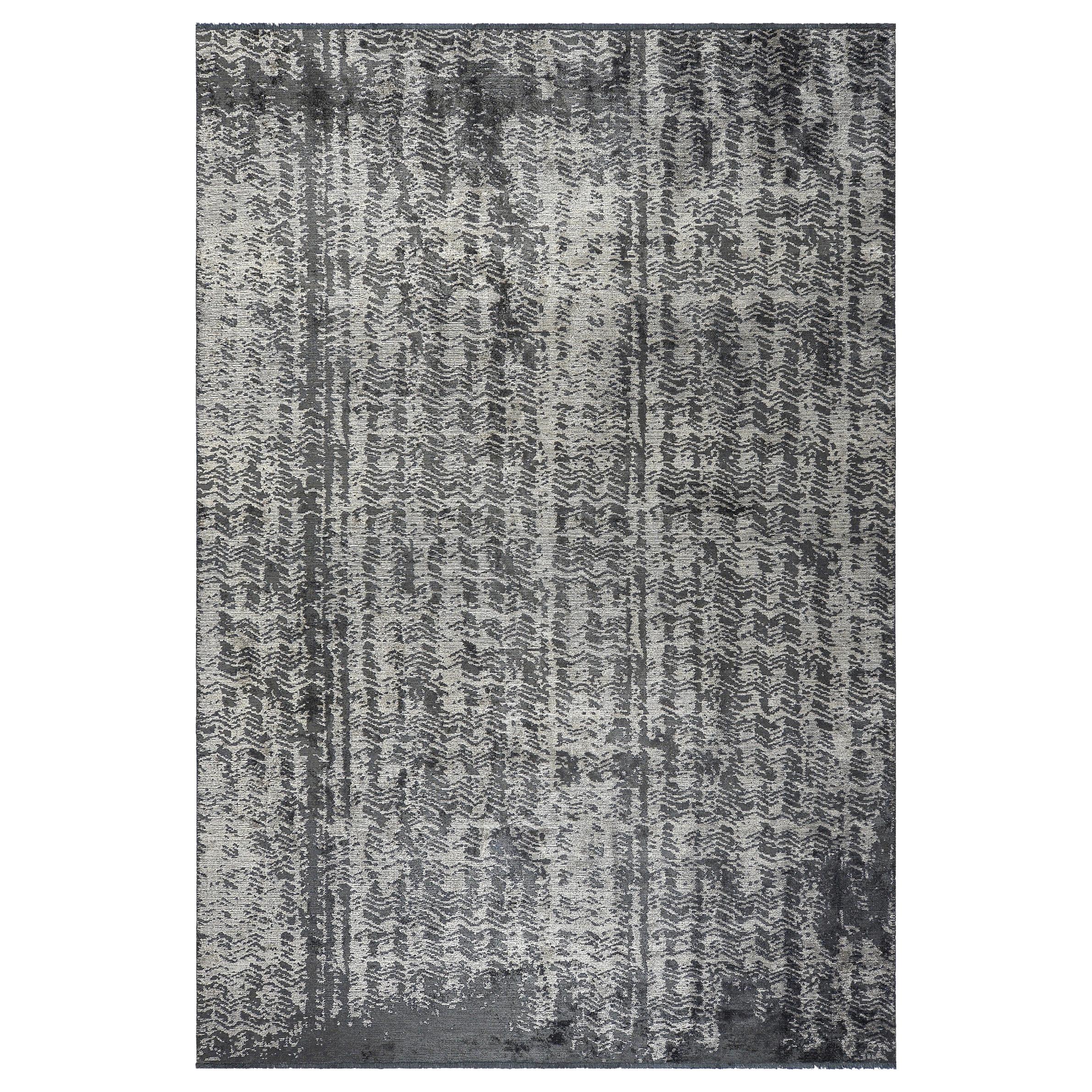 Beige, Grey, Medium Gray, and Charcoal Abstract Pattern Rug with Shine