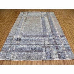 Tapis oriental beige noué à la main, à carreaux géométriques ouverts et ouverts, 100 % laine