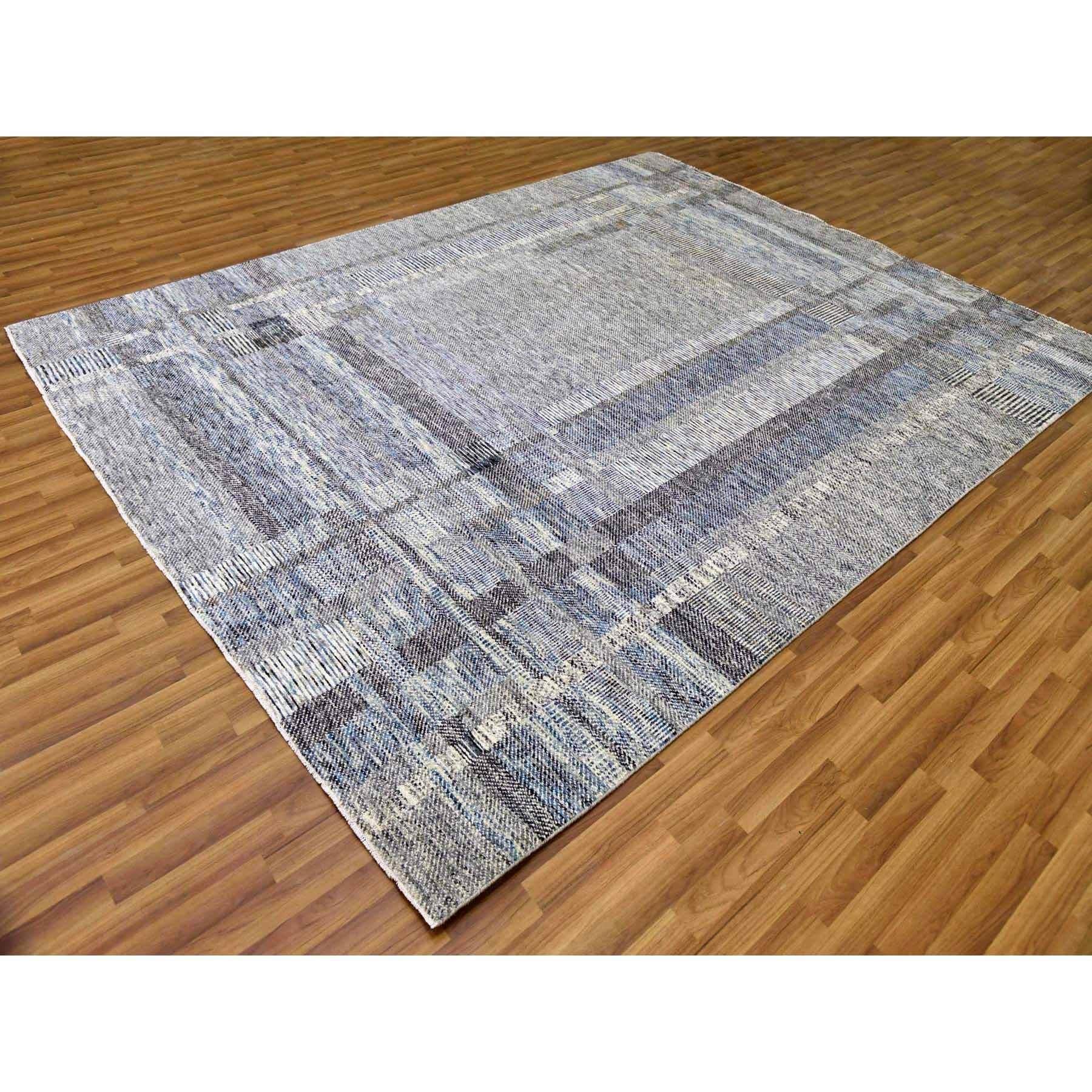 Beige handgeknüpftes geometrisches geöffnetes kariertes Design 100% Wolle Orientteppich (Moderne) im Angebot