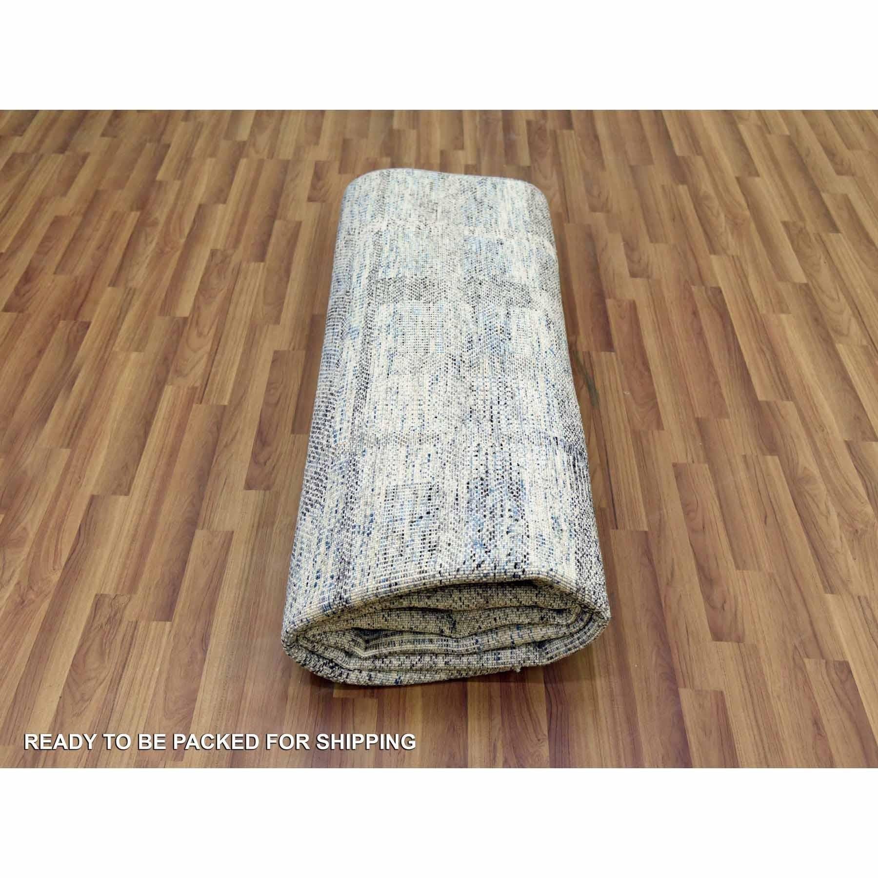 Beige handgeknüpftes geometrisches geöffnetes kariertes Design 100% Wolle Orientteppich im Angebot 2