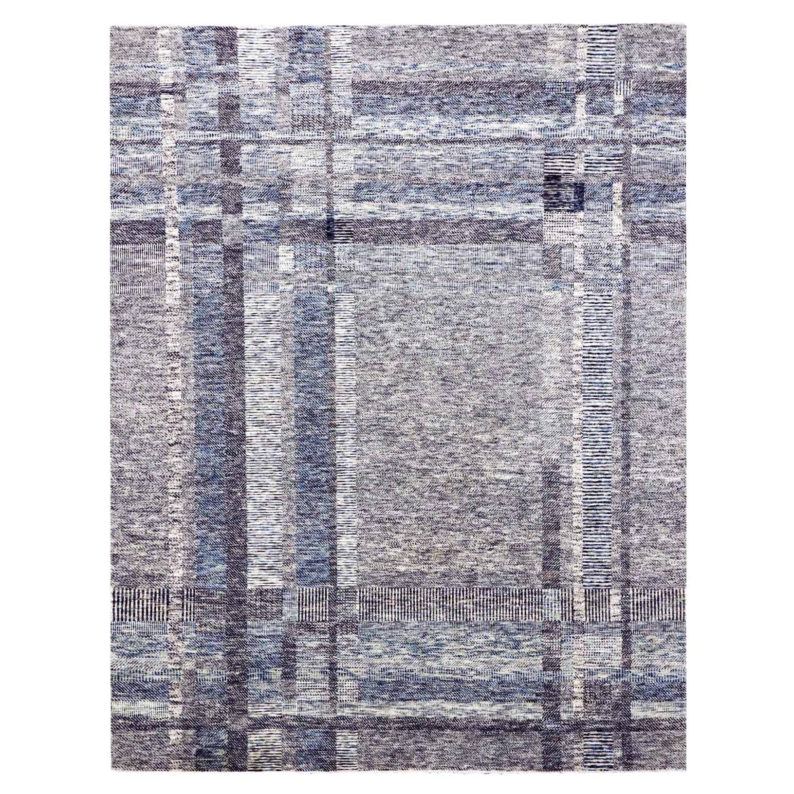 Tappeto orientale beige annodato a mano con disegno geometrico a quadri aperti 100% lana