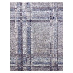 Beige Hand Knotted Geometric Opened Up Plaid Design 100% Wool Oriental Rug
