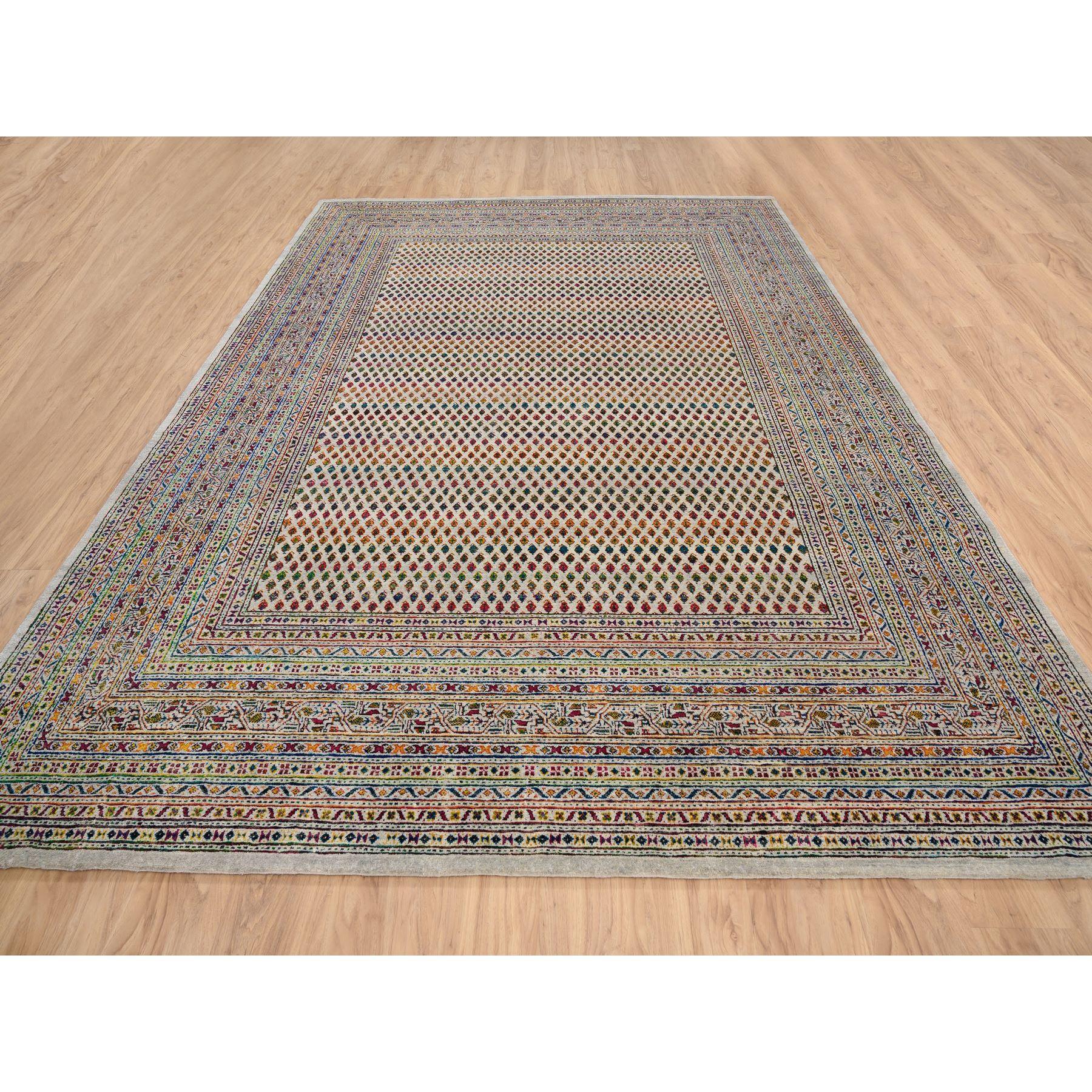 Moderno Tappeto orientale Sarouk beige annodato a mano in lana e seta Sari 8'8