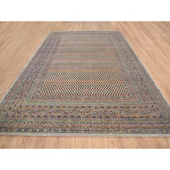 Beige Hand Knotted Sarouk Colorful Wool and Sari Silk Oriental Rug 8'8" x 12'2"