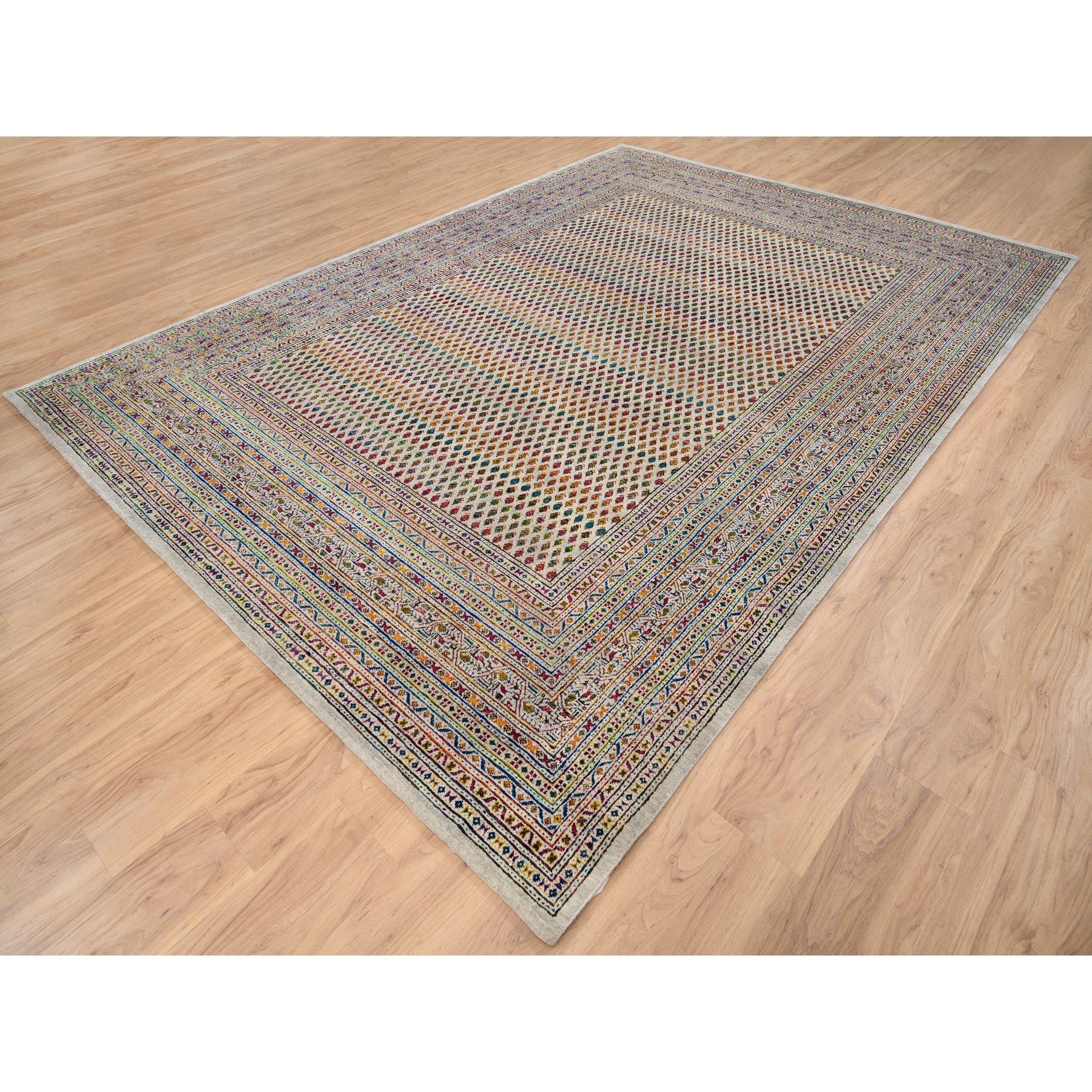 Indiano Tappeto orientale Sarouk beige annodato a mano in lana e seta Sari 8'8