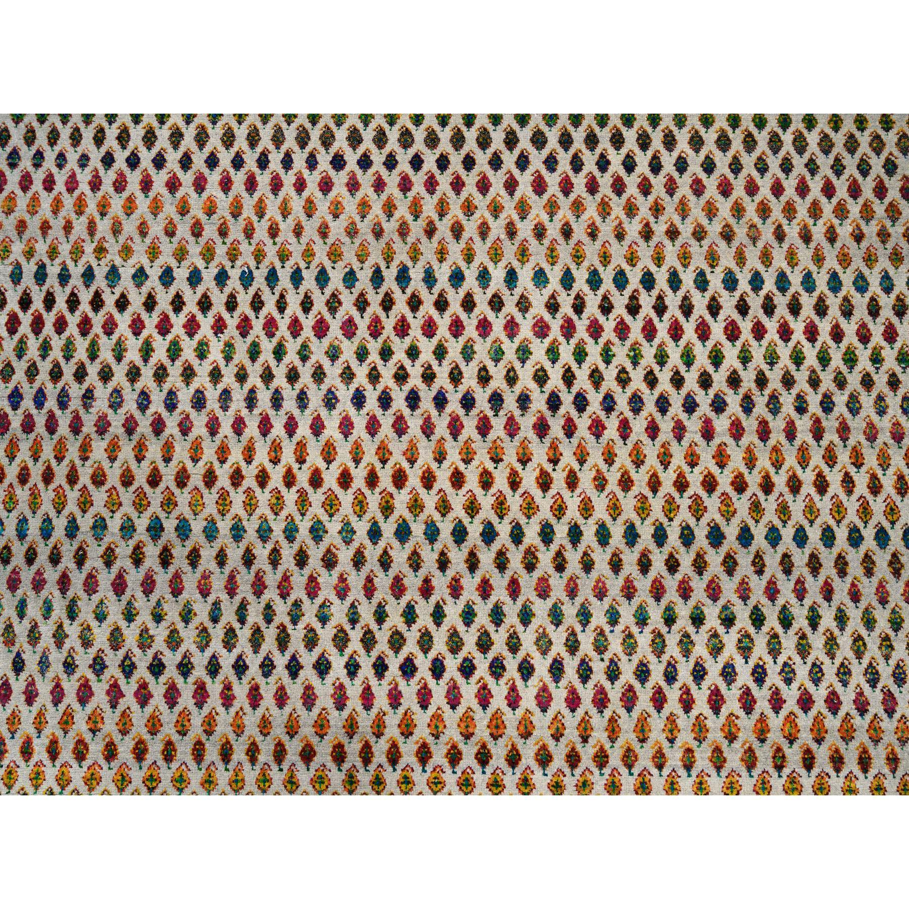 Tappeto orientale Sarouk beige annodato a mano in lana e seta Sari 8'8
