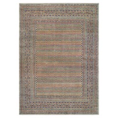 Beige Hand Knotted Sarouk Colorful Wool and Sari Silk Oriental Rug 8'8" x 12'2"
