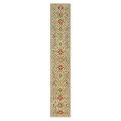 Beige Hand Knotted Soft Shiny Wool The Sunset Rosettes Runner Rug 2'9"x15'10"