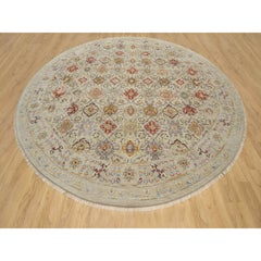 Beige Hand Knotted The Sunset Rosettes Wool and Pure Silk Round Rug 12' x 12'