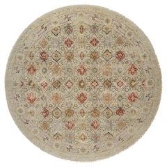 Alfombra redonda de lana y seda pura beige anudada a mano The Sunset Rosettes 12' x 12'