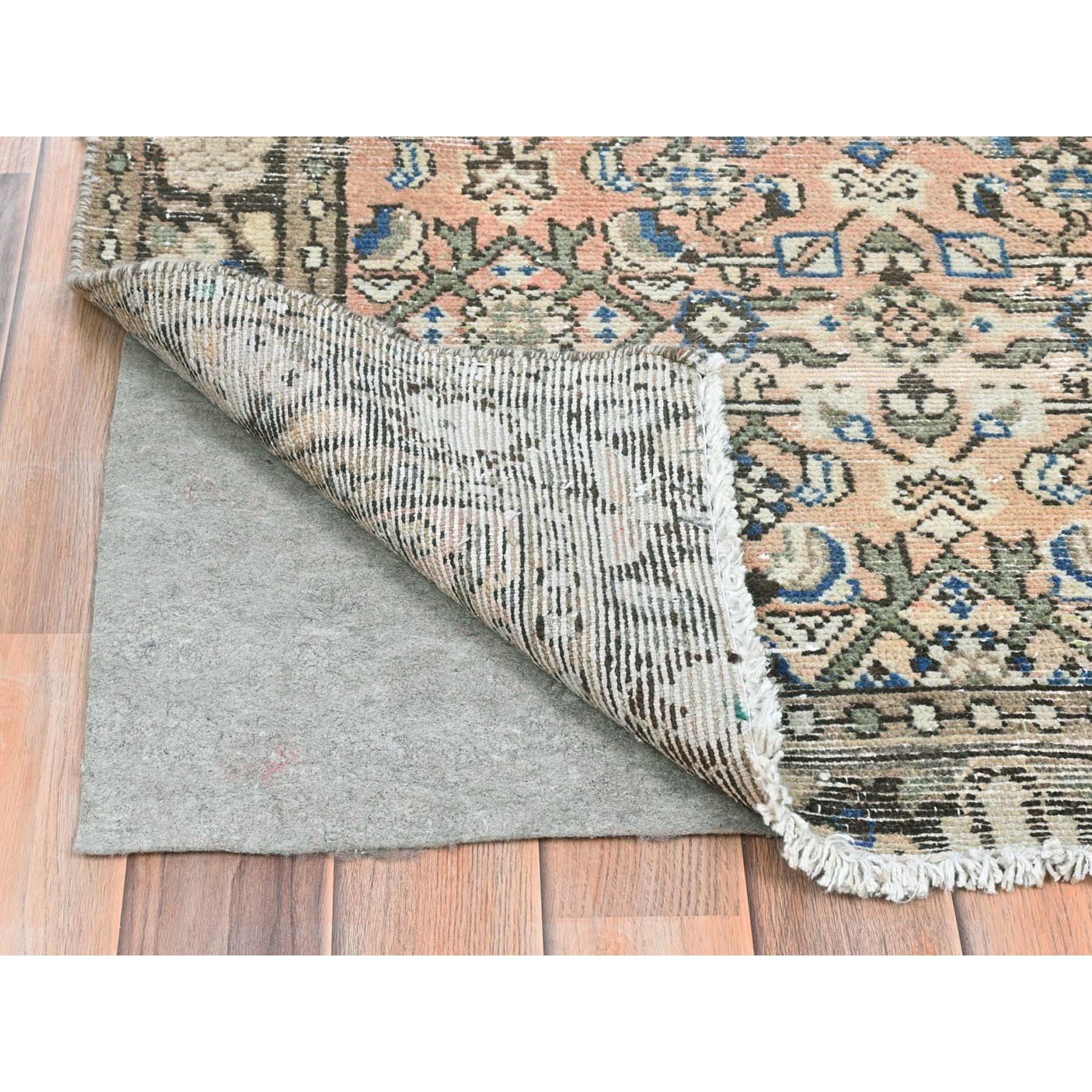 Medieval Beige Hand Knotted Vintage Persian Hamadan Clean Worn Down Pure Wool Rug For Sale
