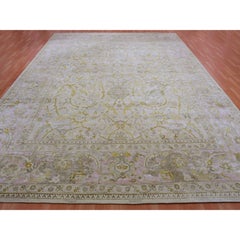 Beige Hand Knotted Wool and Silk Oushak Design XL Oriental Rug 12'0" x 15'7"
