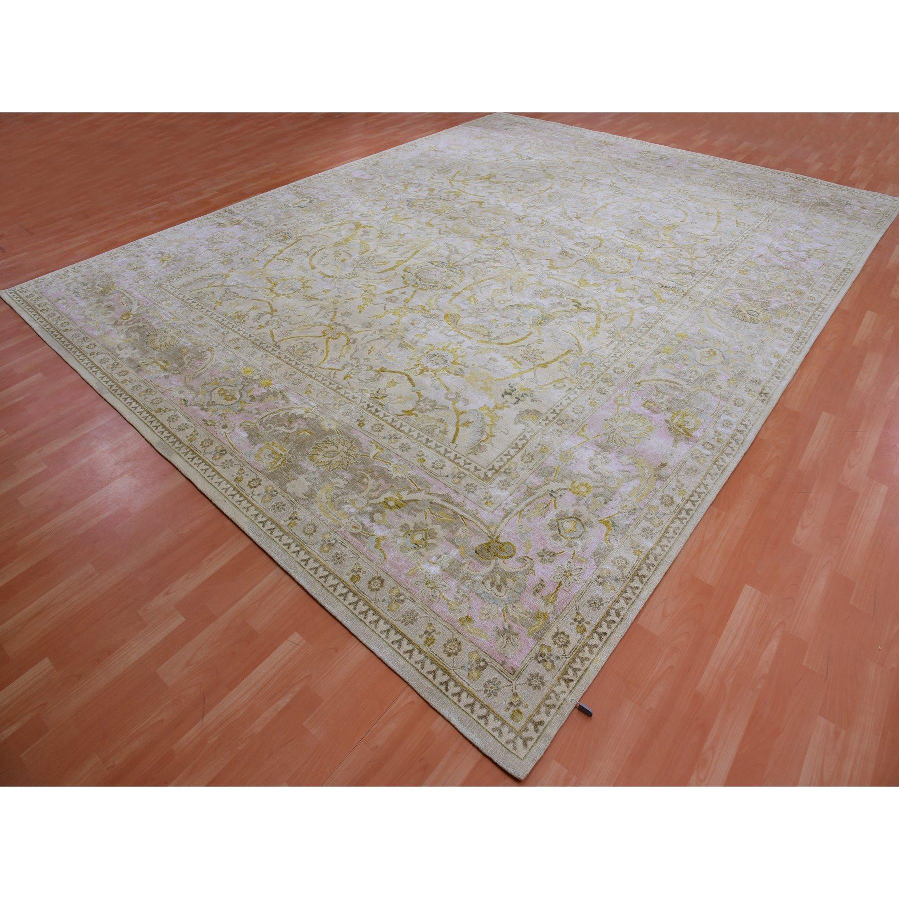Oushak Tappeto orientale XL beige in lana e seta annodata a mano Design/One 12'0