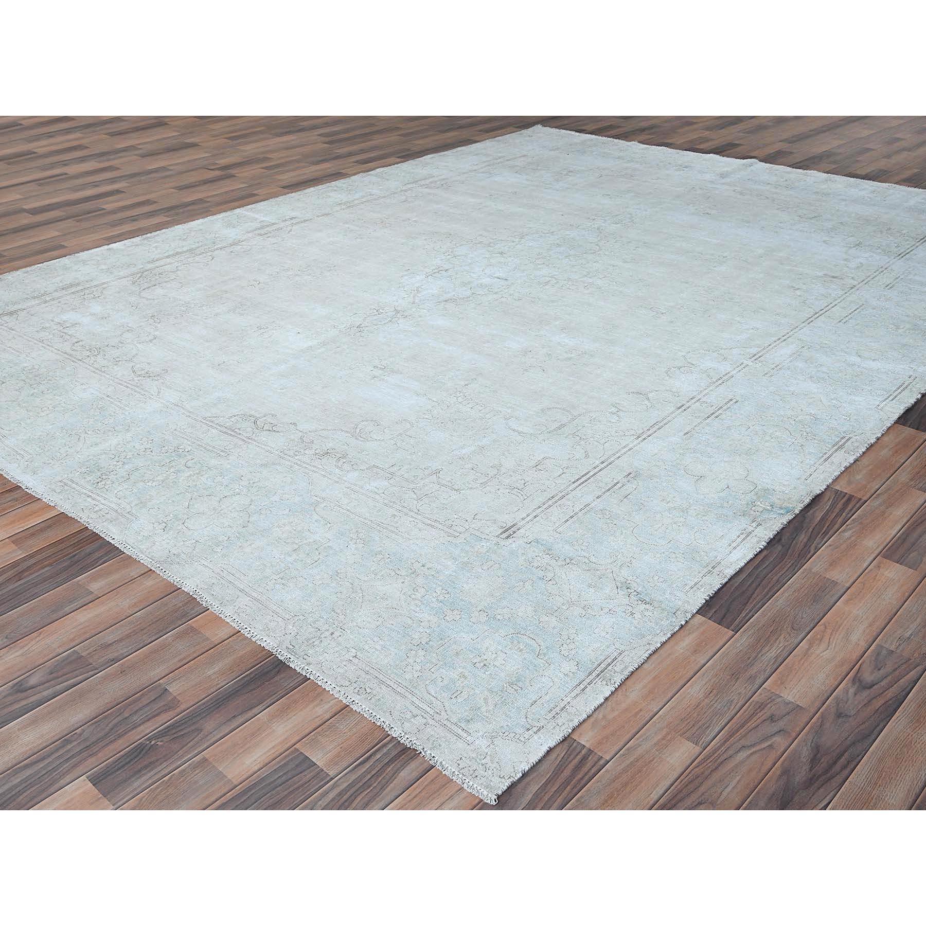 Hand-Knotted Beige Hand Knotted Worn Wool Distressed Look Vintage Persian Kerman Rug For Sale