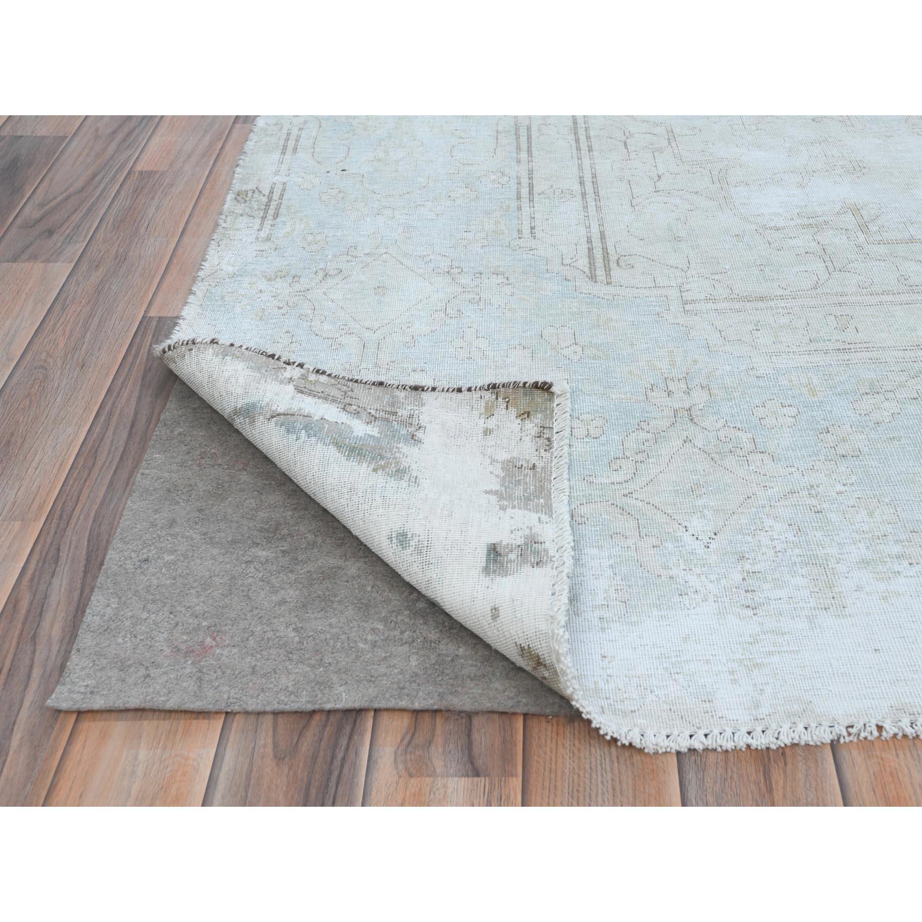 Beige Hand Knotted Worn Wool Distressed Look Vintage Persian Kerman Rug In Good Condition For Sale In Carlstadt, NJ