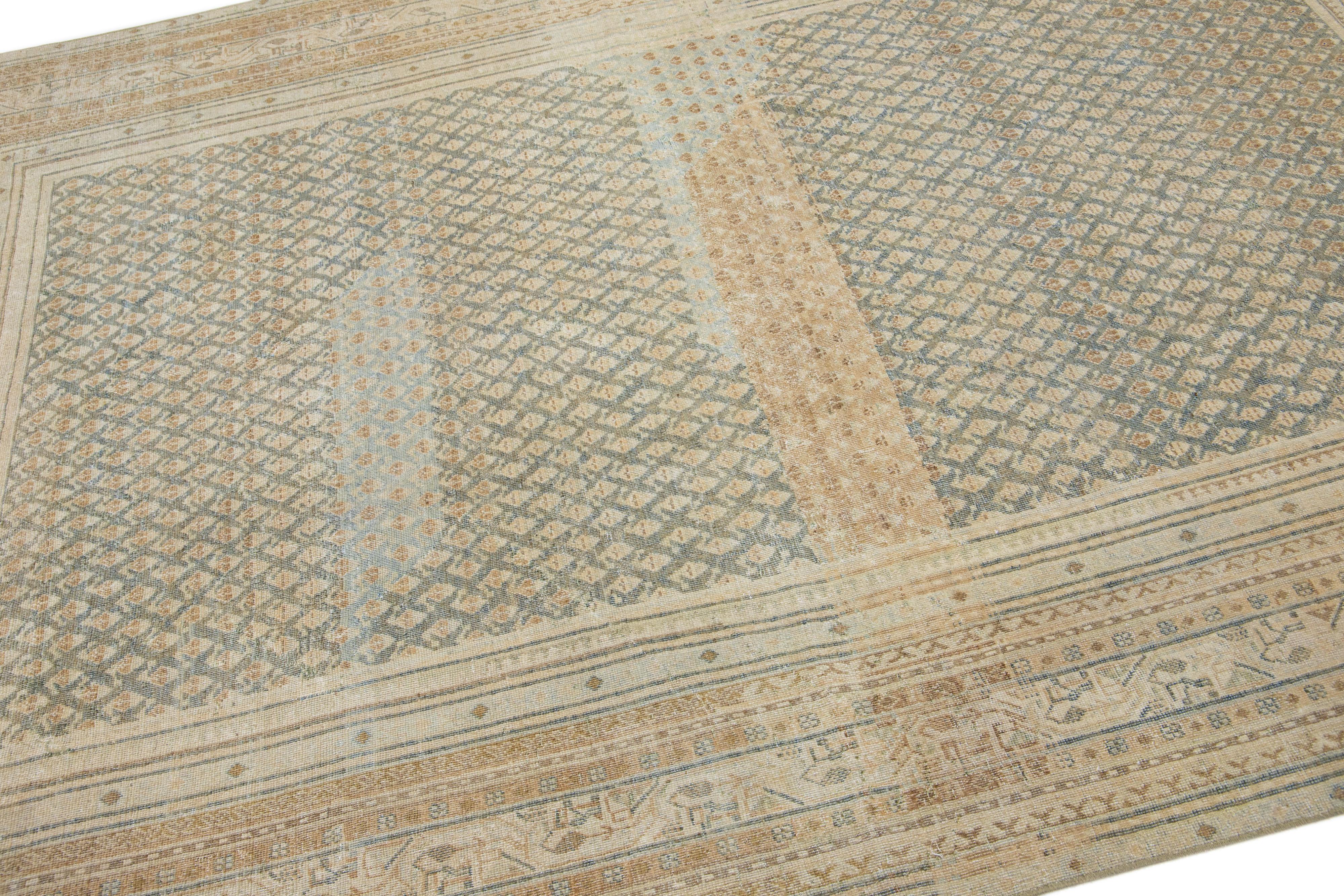 Islamic Beige Handmade Antique Hamadan Wool Rug with Allover Design For Sale