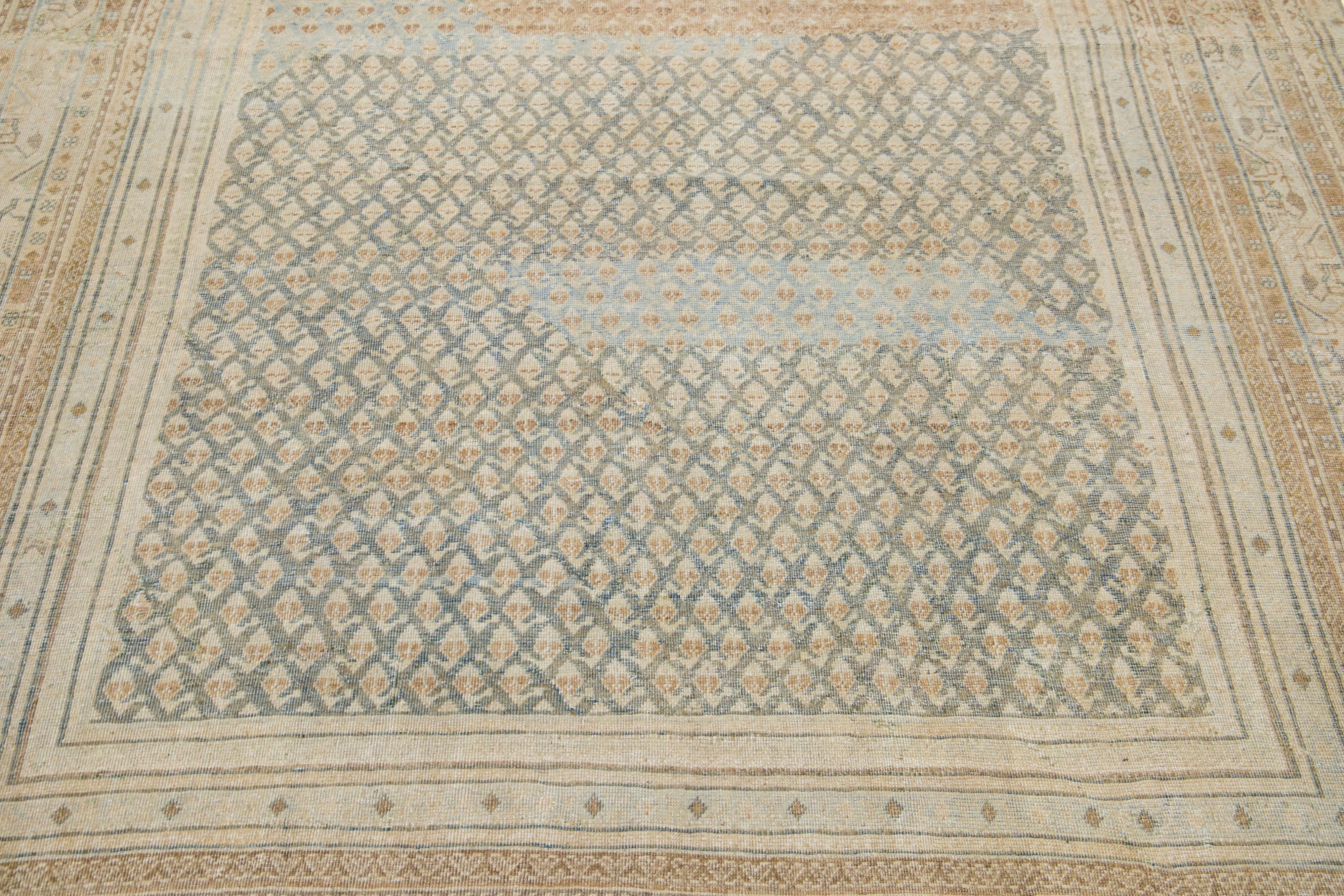 Hand-Knotted Beige Handmade Antique Hamadan Wool Rug with Allover Design For Sale